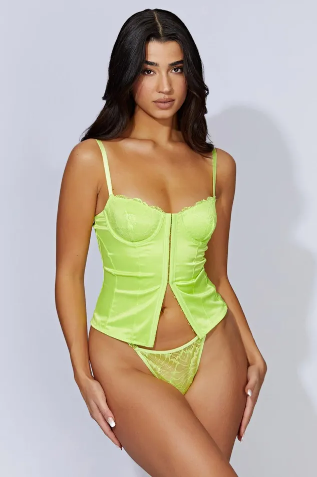 Meshki Corsets Women Claudia Lace Satin Bustier Corset 8211 Lime Green Limegreen Meshki Corsets Women Claudia Lace Satin Bustier Corset 8211 Lime Green Limegreen