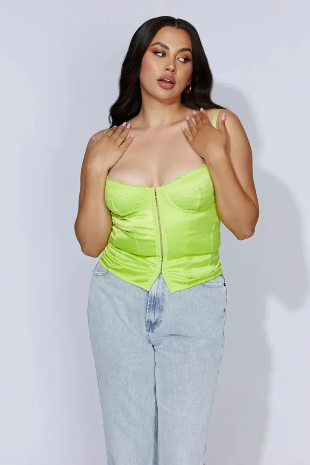 Meshki Corsets Women Claudia Lace Satin Bustier Corset 8211 Lime Green Limegreen Meshki Corsets Women Claudia Lace Satin Bustier Corset 8211 Lime Green Limegreen