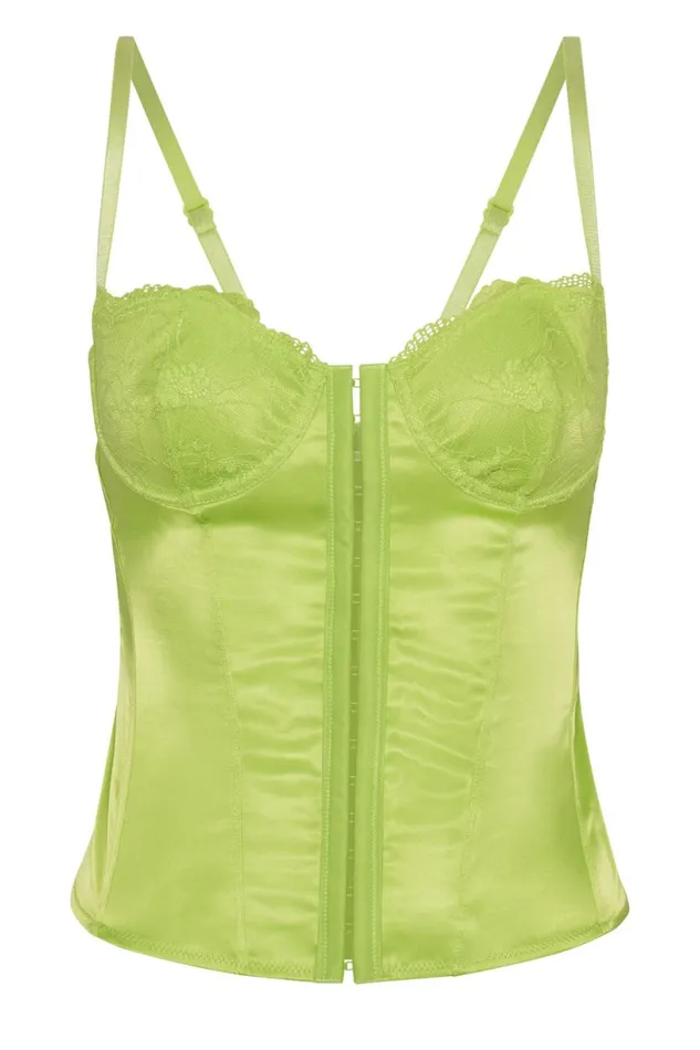 Meshki Corsets Women Claudia Lace Satin Bustier Corset 8211 Lime Green Limegreen Meshki Corsets Women Claudia Lace Satin Bustier Corset 8211 Lime Green Limegreen