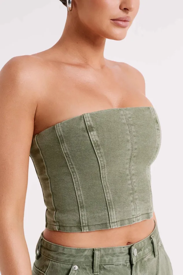 Meshki Corsets Women Jordana Denim Tube Top 8211 Khaki Khaki