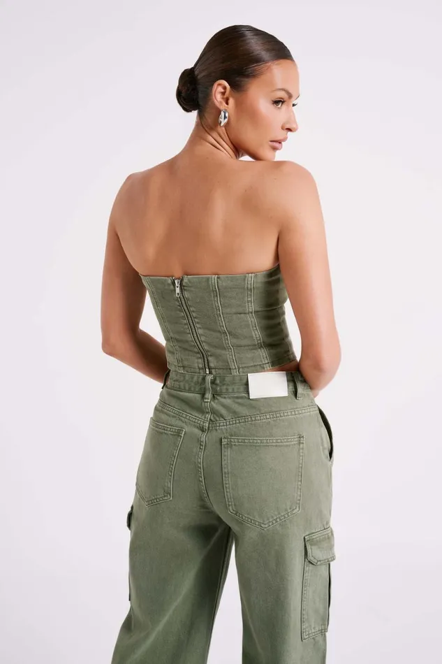 Meshki Corsets Women Jordana Denim Tube Top 8211 Khaki Khaki