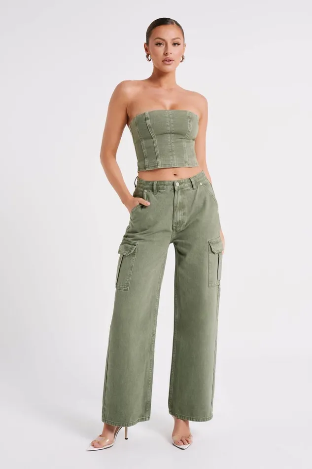 Meshki Corsets Women Jordana Denim Tube Top 8211 Khaki Khaki