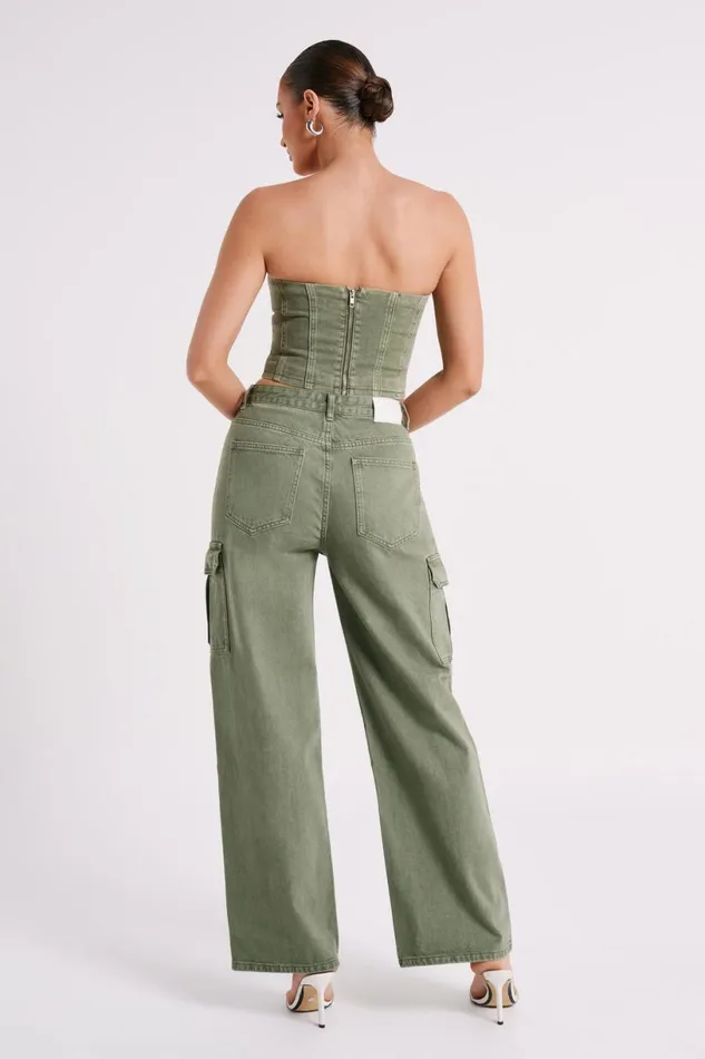 Meshki Corsets Women Jordana Denim Tube Top 8211 Khaki Khaki