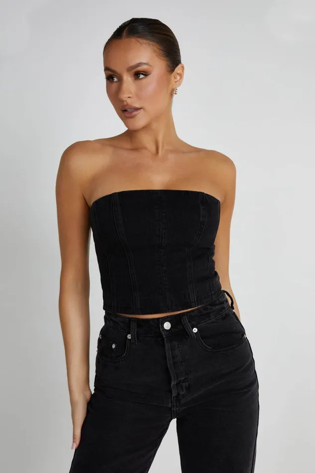 Meshki Corsets Women Jordana Denim Tube Top 8211 Washed Black Washedblack