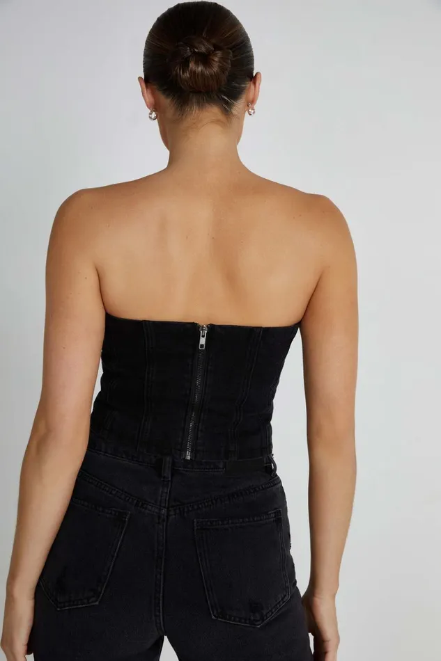 Meshki Corsets Women Jordana Denim Tube Top 8211 Washed Black Washedblack