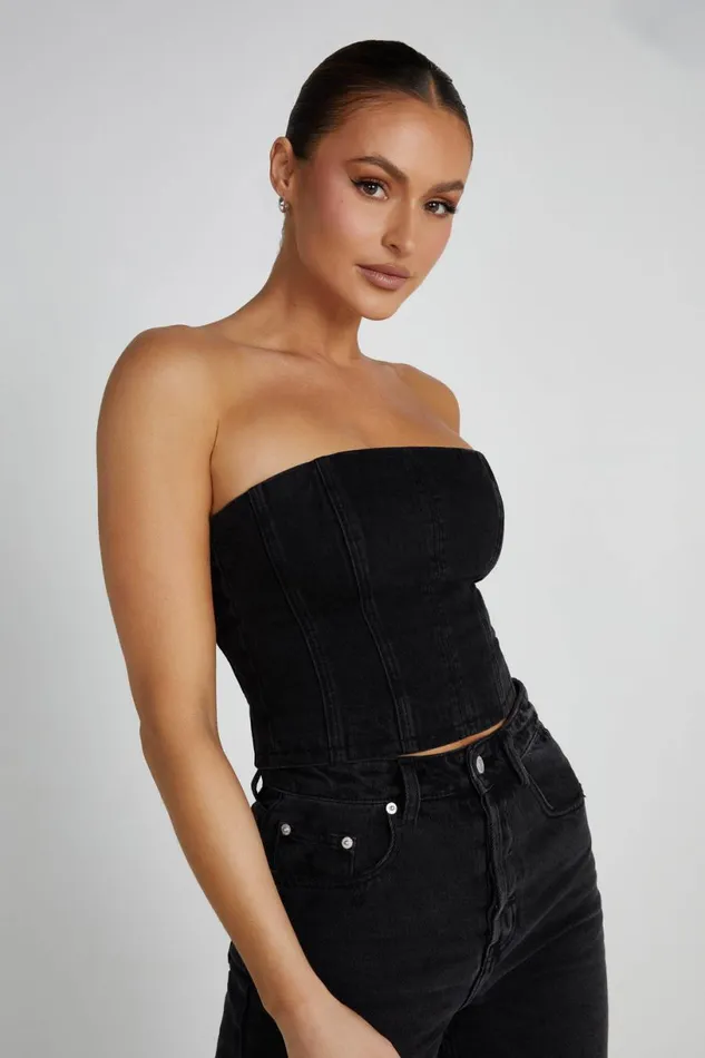 Meshki Corsets Women Jordana Denim Tube Top 8211 Washed Black Washedblack