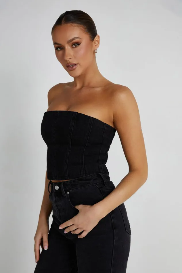 Meshki Corsets Women Jordana Denim Tube Top 8211 Washed Black Washedblack