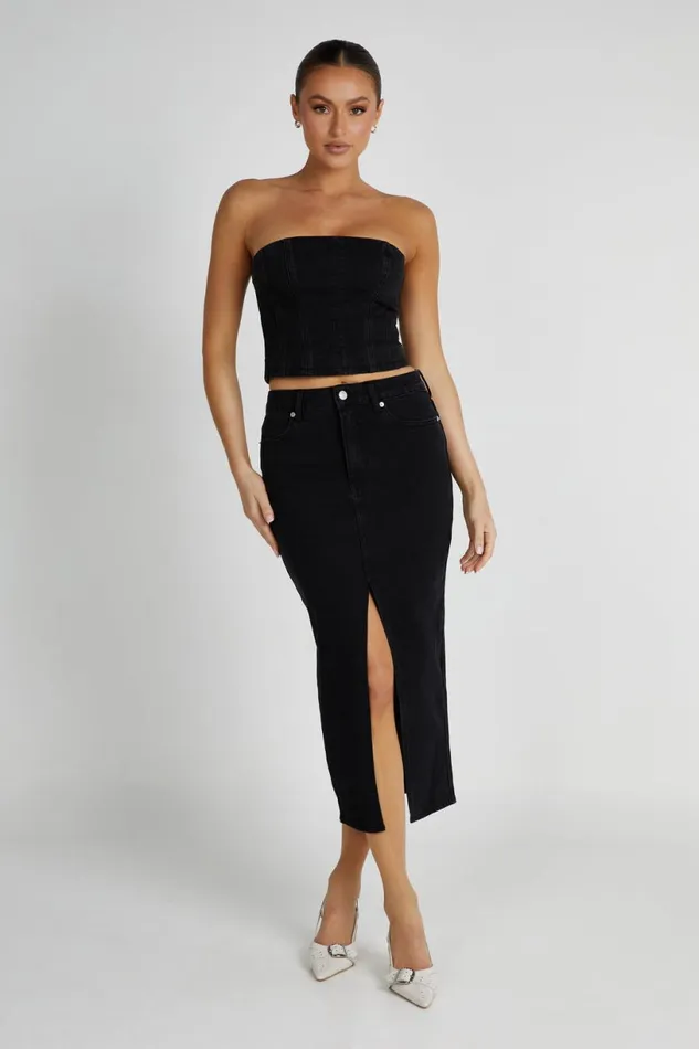 Meshki Corsets Women Jordana Denim Tube Top 8211 Washed Black Washedblack