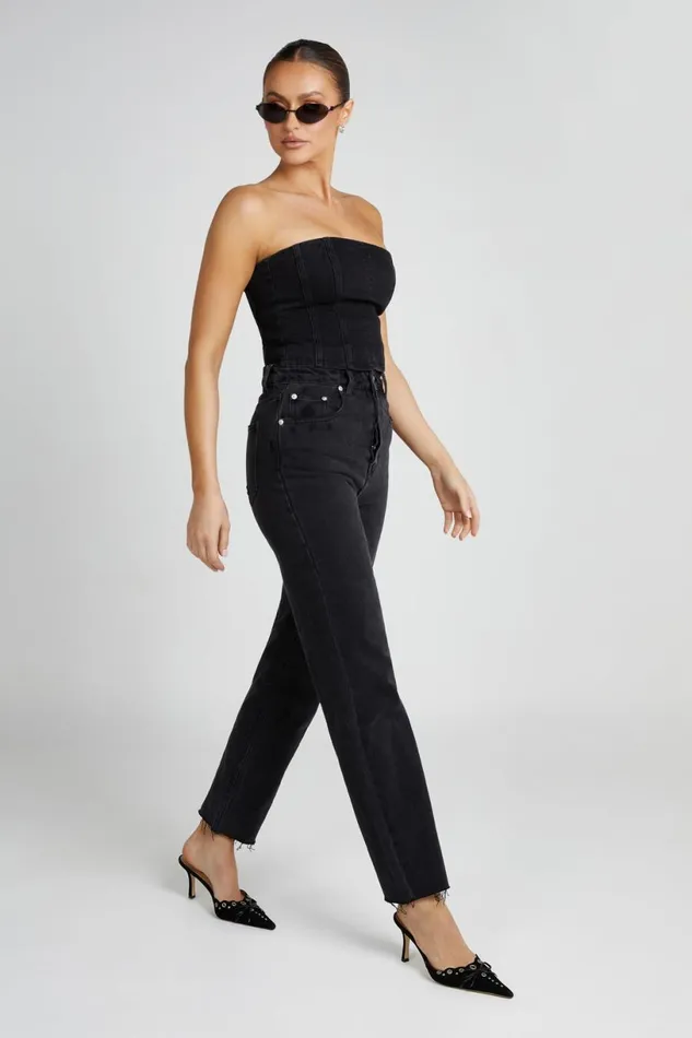 Meshki Corsets Women Jordana Denim Tube Top 8211 Washed Black Washedblack