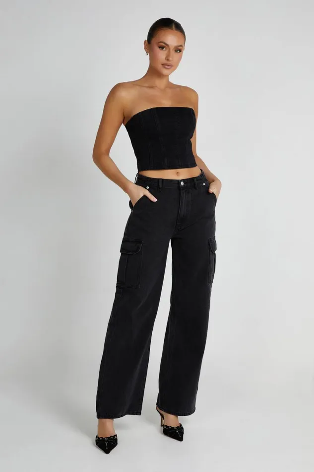 Meshki Corsets Women Jordana Denim Tube Top 8211 Washed Black Washedblack