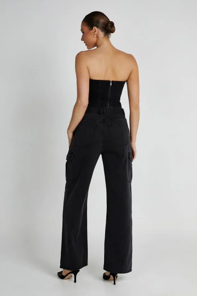 Meshki Corsets Women Jordana Denim Tube Top 8211 Washed Black Washedblack