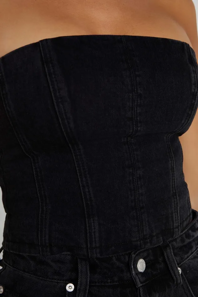 Meshki Corsets Women Jordana Denim Tube Top 8211 Washed Black Washedblack