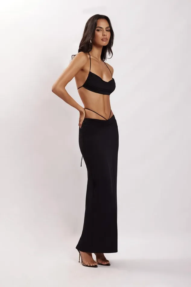 Meshki Crop Tops Women Amber Ruched Halter Crop Top 8211 Black Black Meshki Crop Tops Women Amber Ruched Halter Crop Top 8211 Black Black