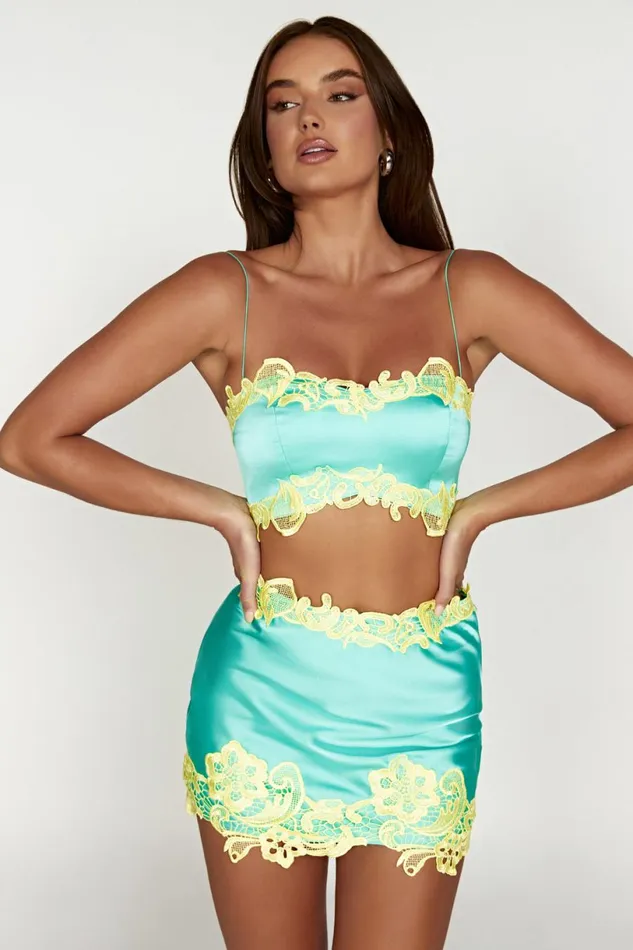 Meshki Crop Tops Women Anika Micro Crop Top With Lace 8211 Mint Mint