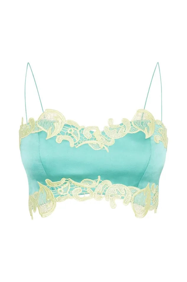 Meshki Crop Tops Women Anika Micro Crop Top With Lace 8211 Mint Mint