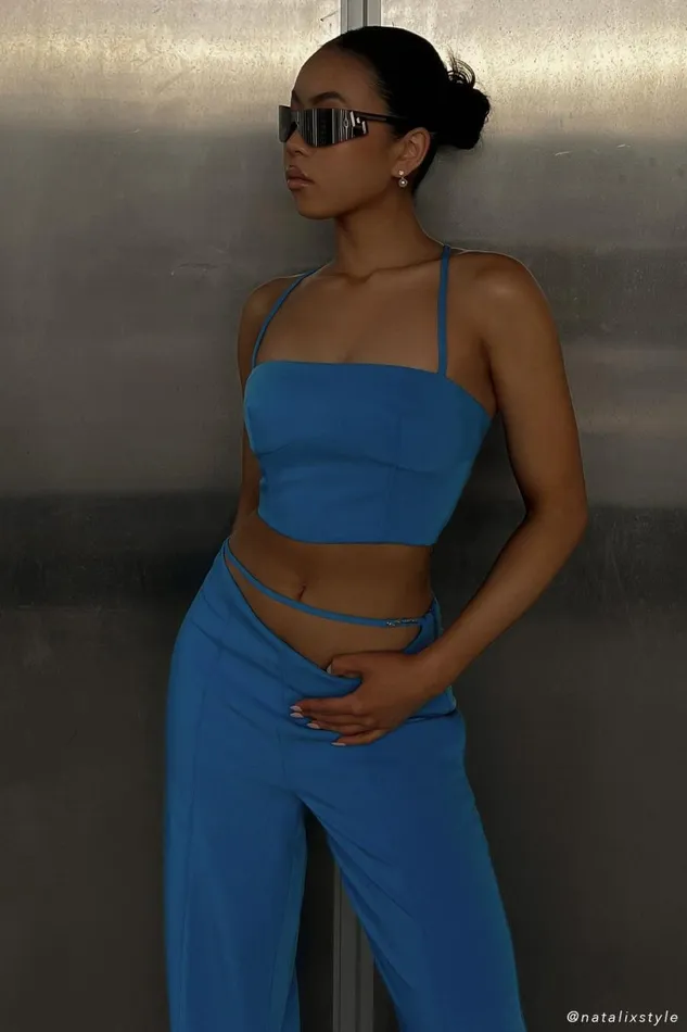 Meshki Crop Tops Women Bahar Seam Line Crop Top 8211 Azure Blue Azureblue