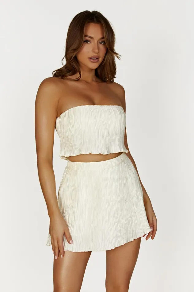 Meshki Crop Tops Women Brigid Plisse Bandeau Top 8211 Ivory Ivory