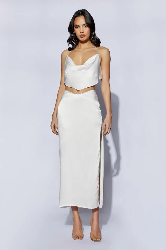 Meshki Crop Tops Women Christie Diamante Rope Cowl Neck Top 8211 White White Meshki Crop Tops Women Christie Diamante Rope Cowl Neck Top 8211 White White
