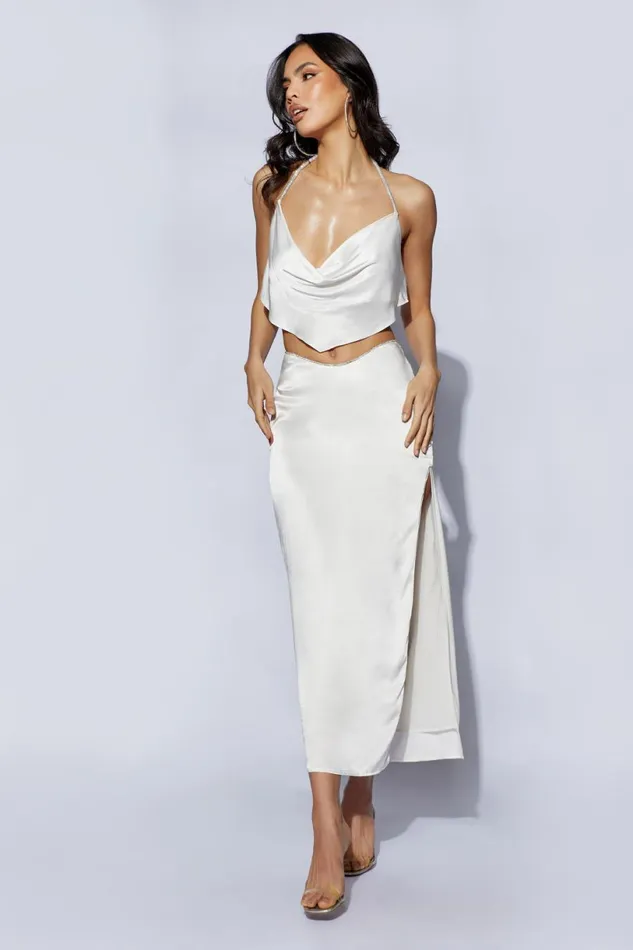 Meshki Crop Tops Women Christie Diamante Rope Cowl Neck Top 8211 White White Meshki Crop Tops Women Christie Diamante Rope Cowl Neck Top 8211 White White