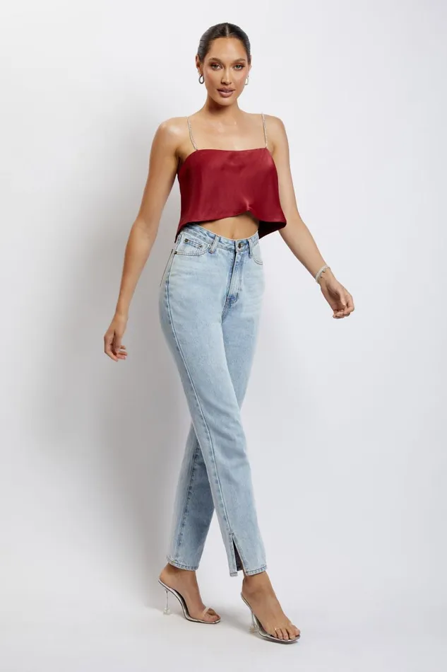 Meshki Crop Tops Women Dayana Straight Cut Crop Top 8211 Wine Wine Meshki Crop Tops Women Dayana Straight Cut Crop Top 8211 Wine Wine