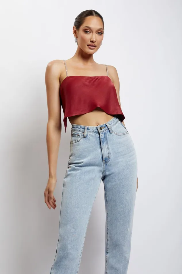 Meshki Crop Tops Women Dayana Straight Cut Crop Top 8211 Wine Wine Meshki Crop Tops Women Dayana Straight Cut Crop Top 8211 Wine Wine