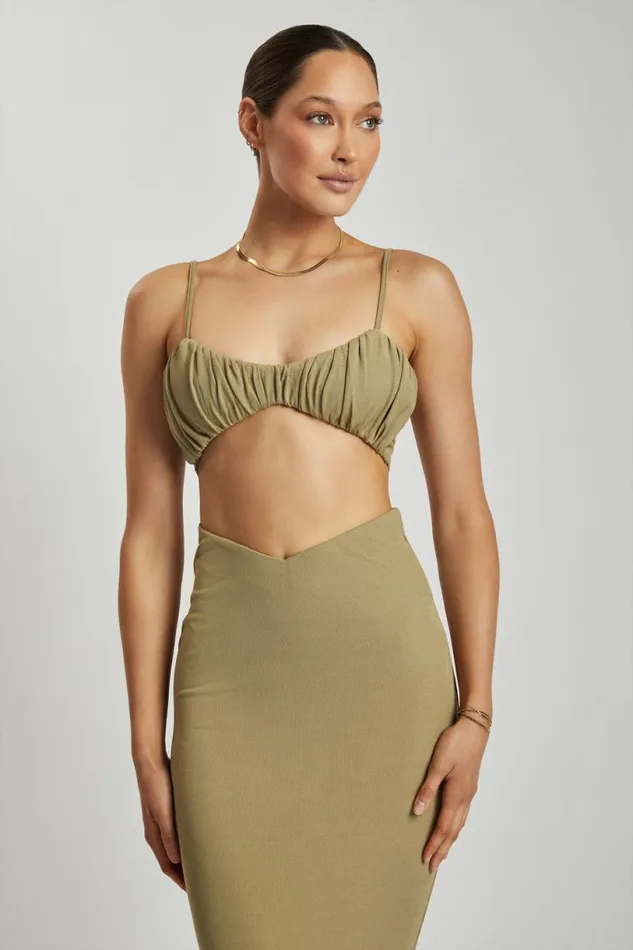 Meshki Crop Tops Women Jordan Ruched Front V Front Top 8211 Green Green