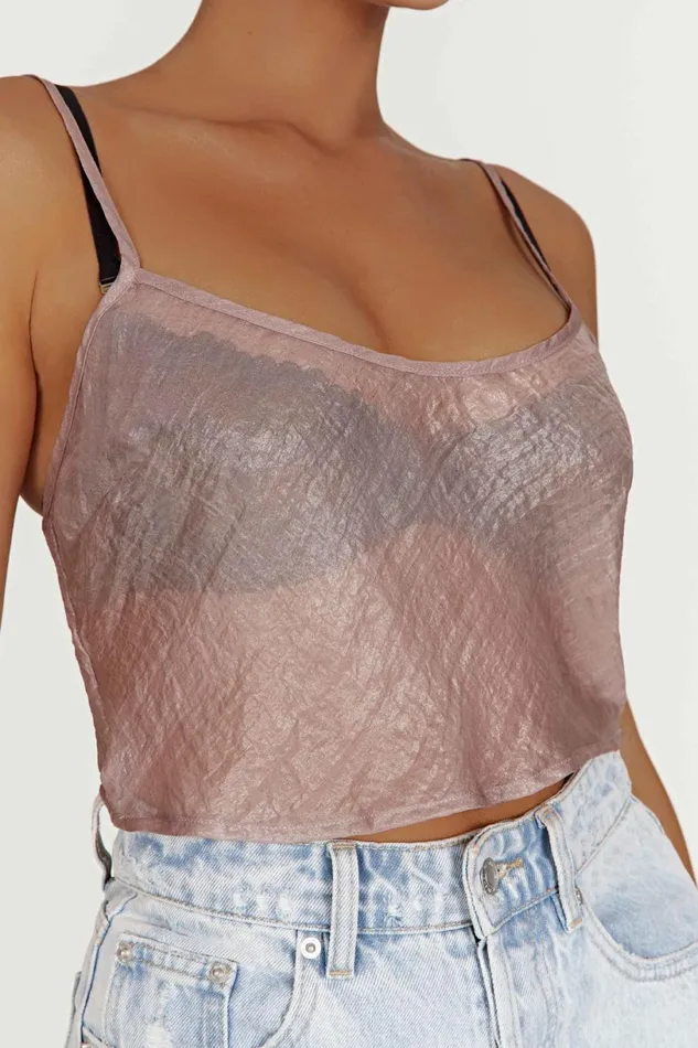 Meshki Crop Tops Women Kiana Iridescent Camisole 8211 Taupe Taupe
