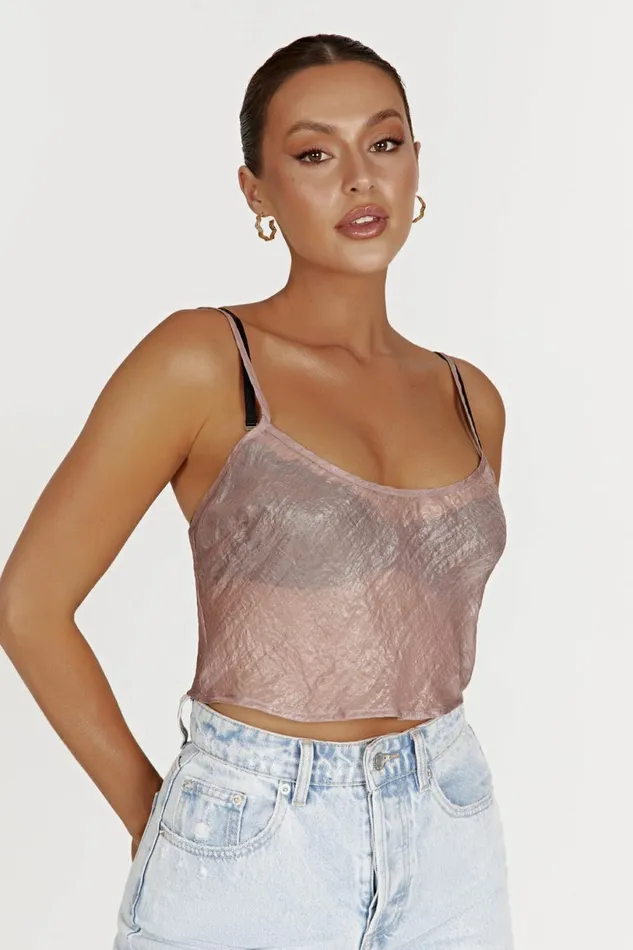 Meshki Crop Tops Women Kiana Iridescent Camisole 8211 Taupe Taupe Meshki Crop Tops Women Kiana Iridescent Camisole 8211 Taupe Taupe