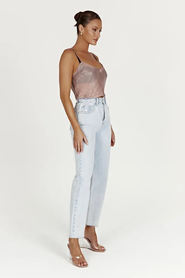 Meshki Crop Tops Women Kiana Iridescent Camisole 8211 Taupe Taupe Meshki Crop Tops Women Kiana Iridescent Camisole 8211 Taupe Taupe