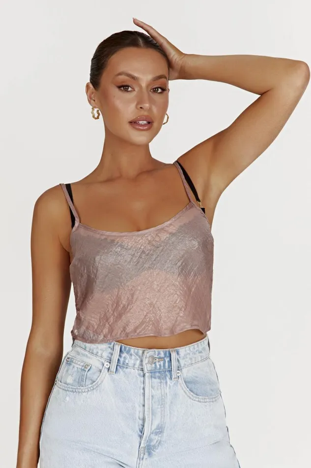 Meshki Crop Tops Women Kiana Iridescent Camisole 8211 Taupe Taupe Meshki Crop Tops Women Kiana Iridescent Camisole 8211 Taupe Taupe