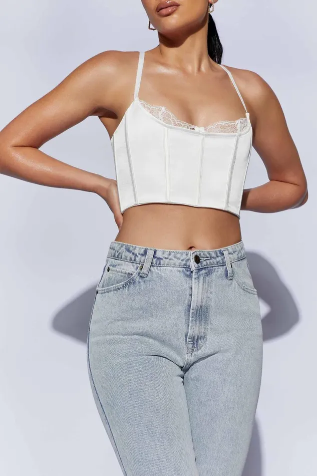 Meshki Crop Tops Women Lake Lace Cami Crop Top 8211 White White