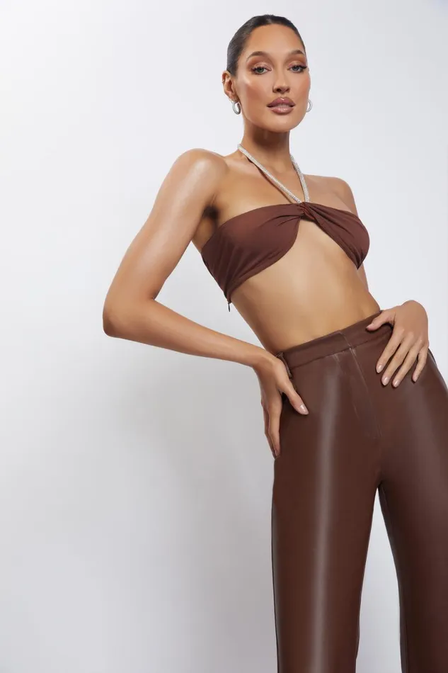 Meshki Crop Tops Women Lea Diamante Chain Halter Neck Crop Top 8211 Chocolate Chocolate Meshki Crop Tops Women Lea Diamante Chain Halter Neck Crop Top 8211 Chocolate Chocolate