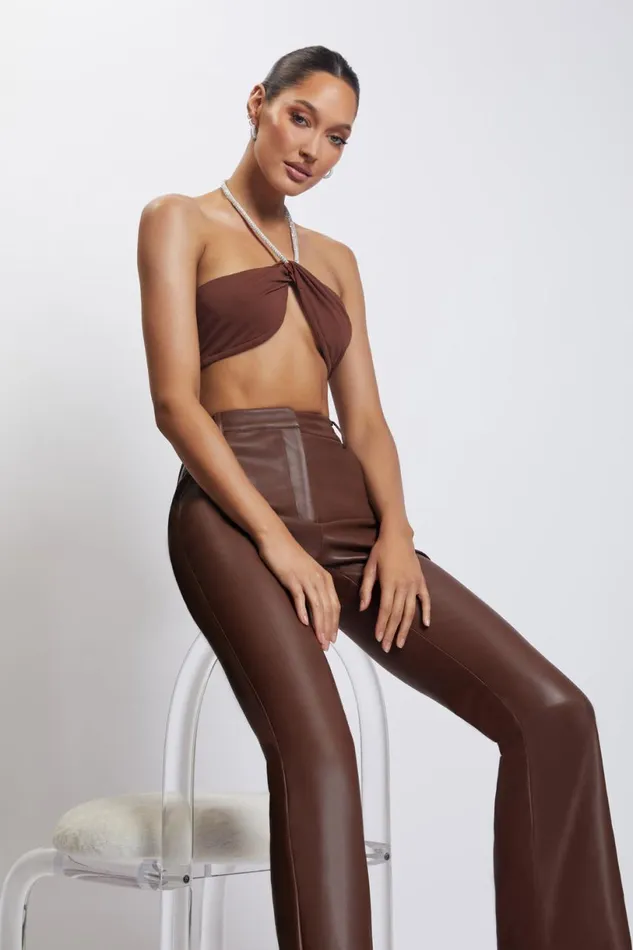 Meshki Crop Tops Women Lea Diamante Chain Halter Neck Crop Top 8211 Chocolate Chocolate Meshki Crop Tops Women Lea Diamante Chain Halter Neck Crop Top 8211 Chocolate Chocolate