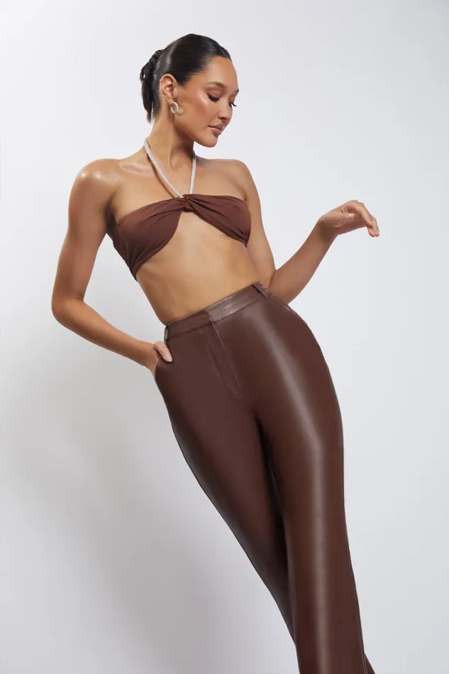 Meshki Crop Tops Women Lea Diamante Chain Halter Neck Crop Top 8211 Chocolate Chocolate Meshki Crop Tops Women Lea Diamante Chain Halter Neck Crop Top 8211 Chocolate Chocolate