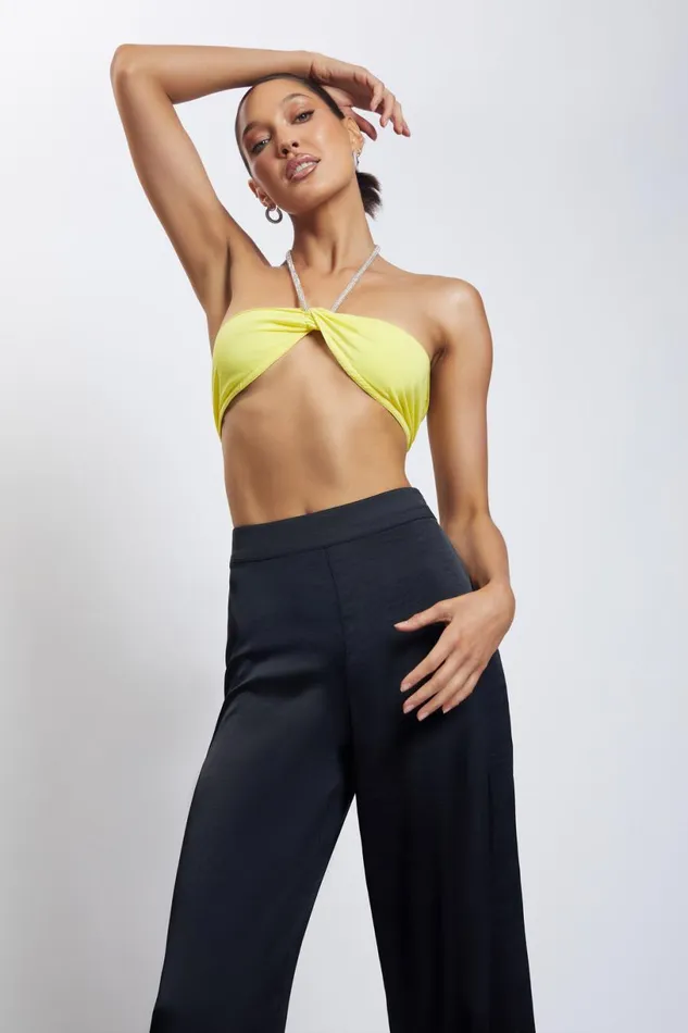 Meshki Crop Tops Women Lea Diamante Chain Halter Neck Crop Top 8211 Yellow Yellow Meshki Crop Tops Women Lea Diamante Chain Halter Neck Crop Top 8211 Yellow Yellow