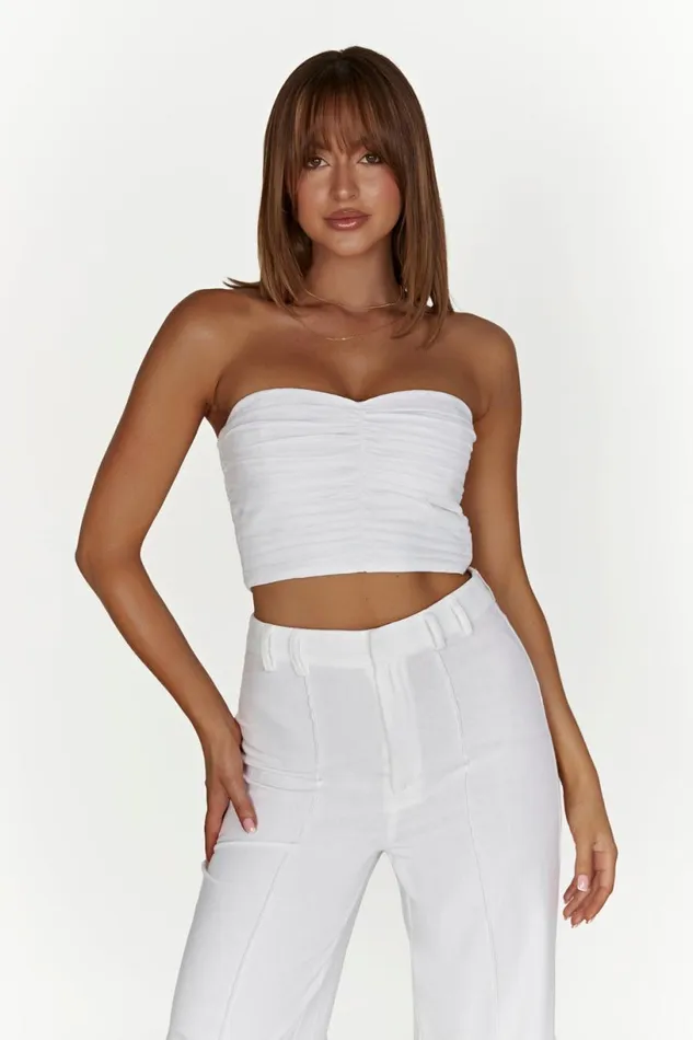 Meshki Crop Tops Women Mckenna Gathered Linen Top 8211 White White
