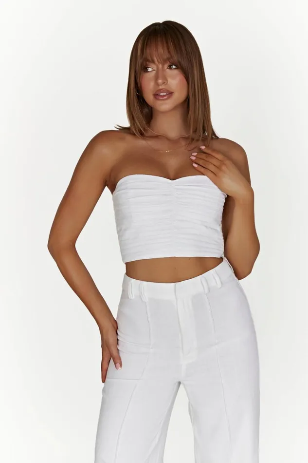 Meshki Crop Tops Women Mckenna Gathered Linen Top 8211 White White Meshki Crop Tops Women Mckenna Gathered Linen Top 8211 White White