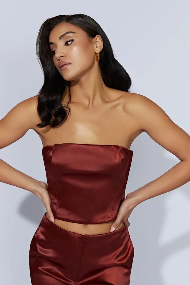 Meshki Crop Tops Women Monique Satin Tube Top 8211 Cherry Chocolate Cherrychocolate Meshki Crop Tops Women Monique Satin Tube Top 8211 Cherry Chocolate Cherrychocolate