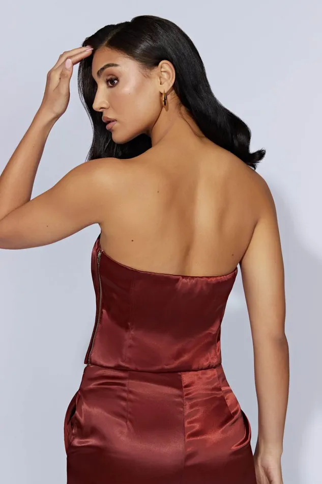 Meshki Crop Tops Women Monique Satin Tube Top 8211 Cherry Chocolate Cherrychocolate Meshki Crop Tops Women Monique Satin Tube Top 8211 Cherry Chocolate Cherrychocolate