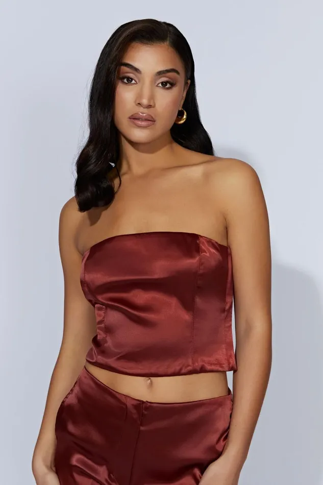 Meshki Crop Tops Women Monique Satin Tube Top 8211 Cherry Chocolate Cherrychocolate Meshki Crop Tops Women Monique Satin Tube Top 8211 Cherry Chocolate Cherrychocolate