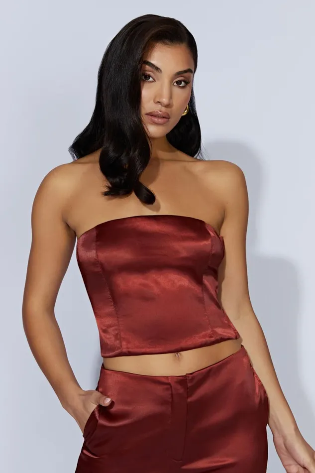 Meshki Crop Tops Women Monique Satin Tube Top 8211 Cherry Chocolate Cherrychocolate Meshki Crop Tops Women Monique Satin Tube Top 8211 Cherry Chocolate Cherrychocolate