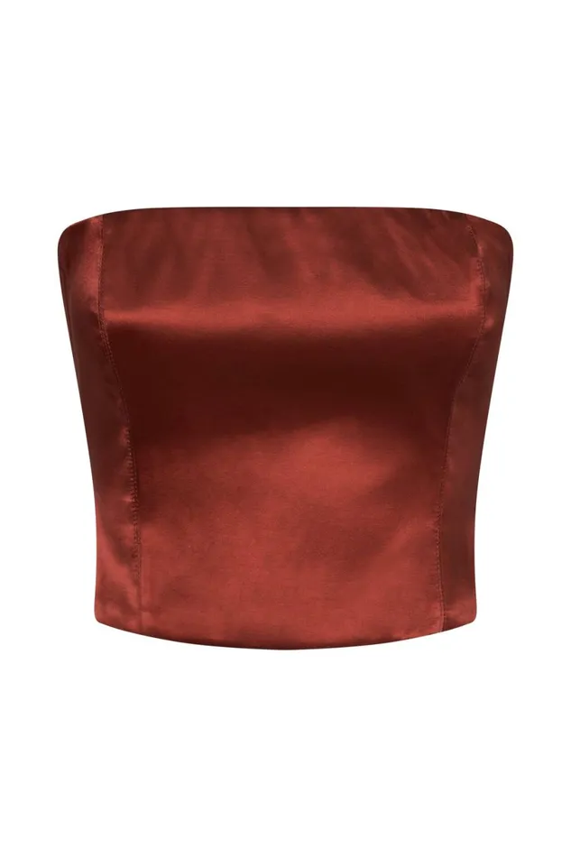 Meshki Crop Tops Women Monique Satin Tube Top 8211 Cherry Chocolate Cherrychocolate Meshki Crop Tops Women Monique Satin Tube Top 8211 Cherry Chocolate Cherrychocolate