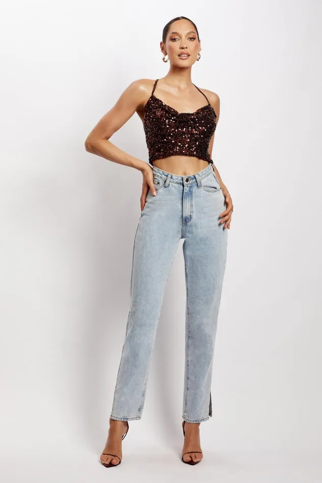 Meshki Crop Tops Women Nikita Sequin Cowl Neck Top 8211 Chocolate Chocolate Meshki Crop Tops Women Nikita Sequin Cowl Neck Top 8211 Chocolate Chocolate