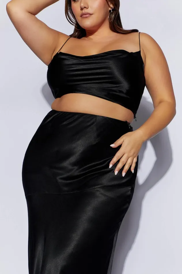 Meshki Crop Tops Women Poppy Satin Cowl Neck Top 8211 Black Black Meshki Crop Tops Women Poppy Satin Cowl Neck Top 8211 Black Black