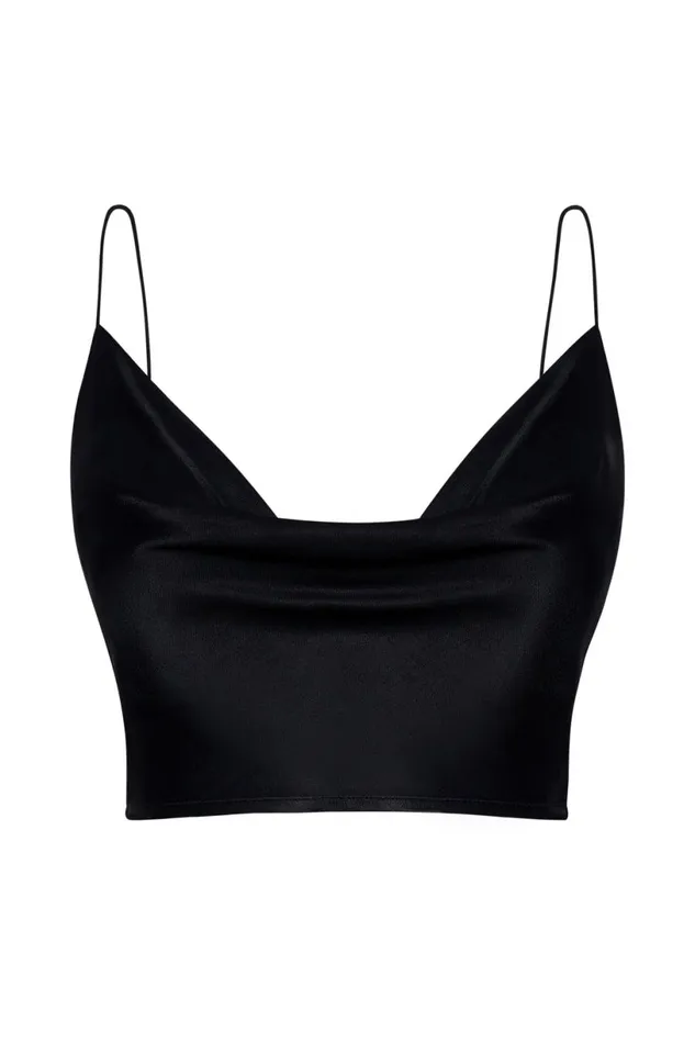 Meshki Crop Tops Women Poppy Satin Cowl Neck Top 8211 Black Black Meshki Crop Tops Women Poppy Satin Cowl Neck Top 8211 Black Black