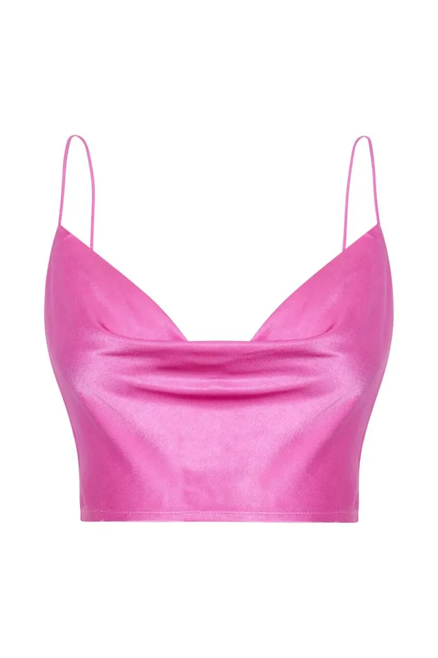 Meshki Crop Tops Women Poppy Satin Cowl Neck Top 8211 Pink Pink Meshki Crop Tops Women Poppy Satin Cowl Neck Top 8211 Pink Pink