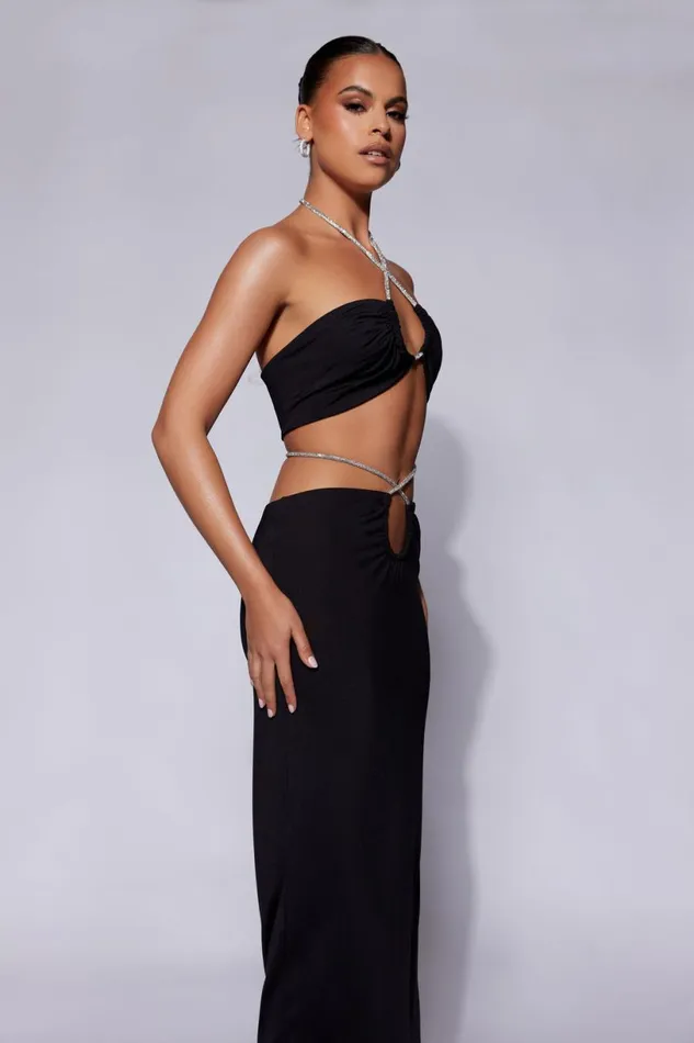 Meshki Crop Tops Women Ruby Diamante Rope Ruched Bandeau 8211 Black Black Meshki Crop Tops Women Ruby Diamante Rope Ruched Bandeau 8211 Black Black