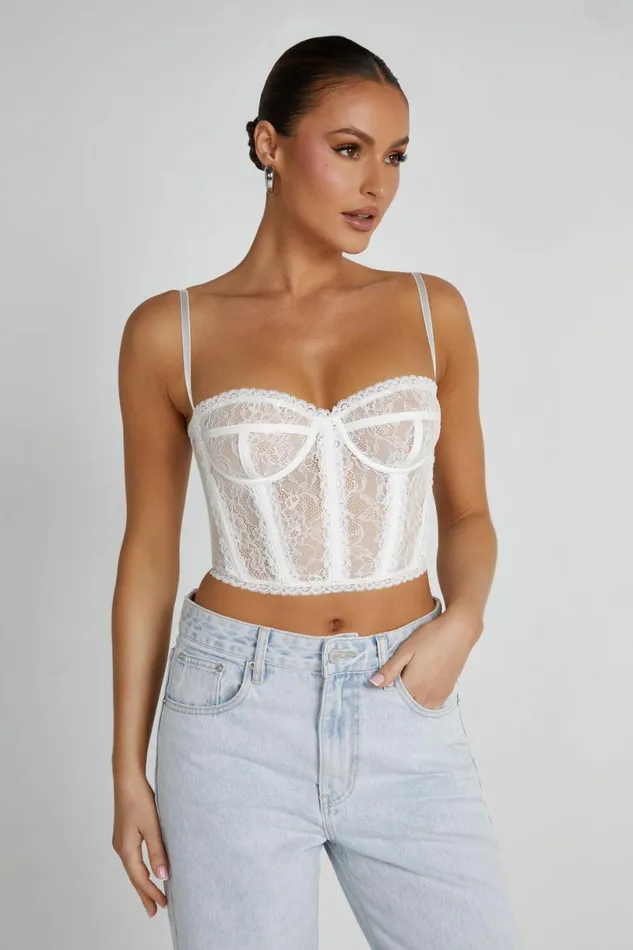 Meshki Crop Tops Women Sansa Lace Bustier 8211 White White