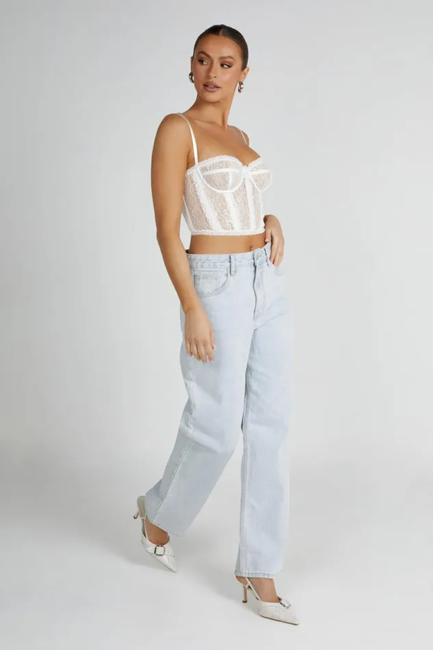 Meshki Crop Tops Women Sansa Lace Bustier 8211 White White
