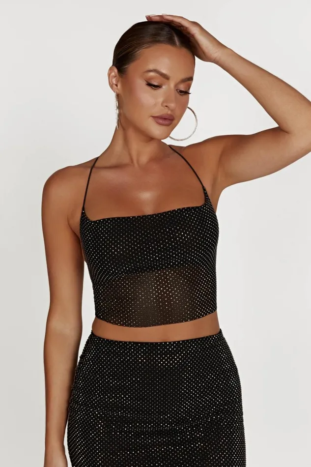 Meshki Crop Tops Women Tamra Strappy Diamante Top 8211 Black Black